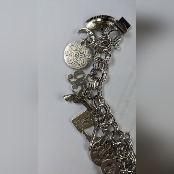 EC TRIPLE LINK STERLING SILVER ALL MARKED CHUNKY CHARM BRACELET - Picture 6 of 14